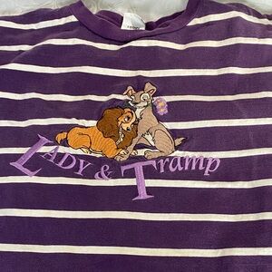 Disney Lady and the Tramp Purple and white XL Striped T-Shirt short sleeve